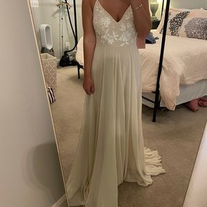 BHLDN Oyster Sadia Floral Embroidered Maxi Dress